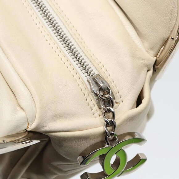 CHANEL Matelasse Hand Bag Leather White Silver CC - Picture 9 of 15